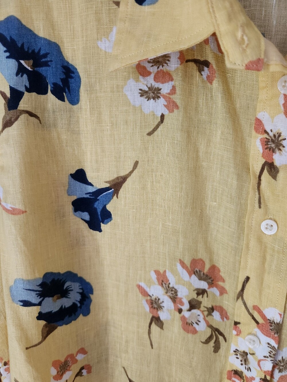 Lauren Ralph Lauren Relaxed Fit Yellow Floral Linen Shirt Women's Size XL - Picture 3 of 10